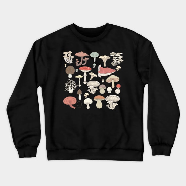 Vintage wild mushrooms fungi variety Crewneck Sweatshirt by dirtybotany